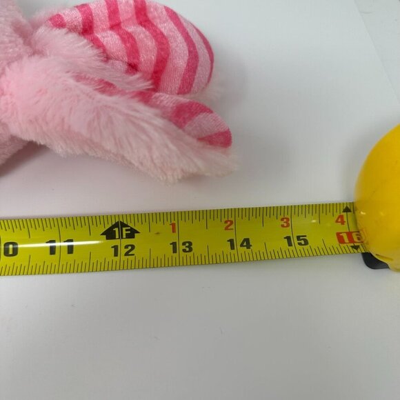 Pink Plush Bunny Rabbit Easter Sitting Stuffed Animal 14" Bow Striped Ears Feet - Picture 7 of 9